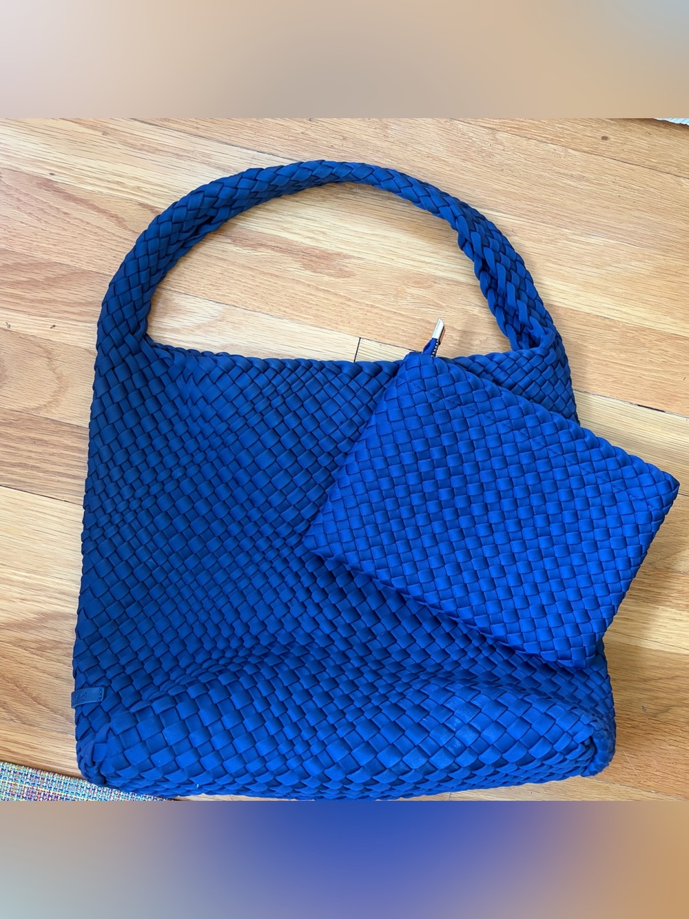 Ahdorned Lauren woven neoprene hobo bag in navy with removable zipper case